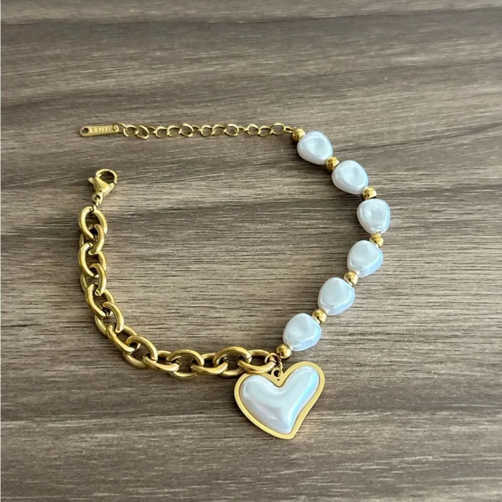 Pearl heart Bracelet Q818 - Picture 3 of 5